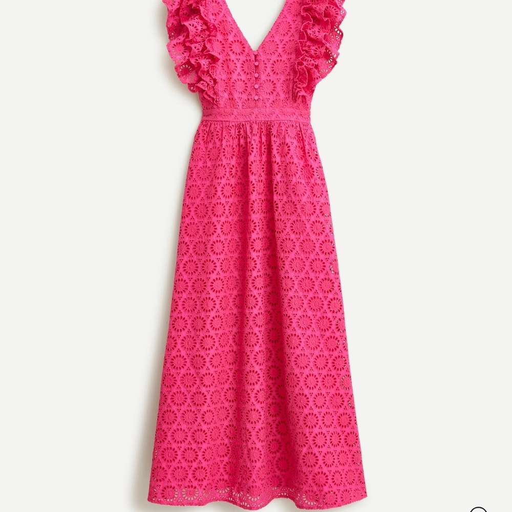 J. Crew Pink Maxi Sundress with V-Neck and Flutter Sleeves